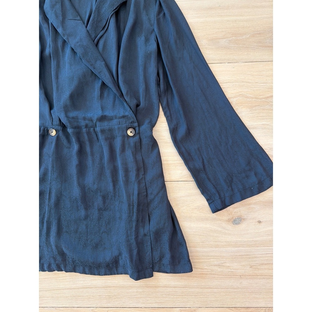 Free People Simone‎ Blazer Mini Dress Navy Blue Wrap Notched Lapel Long Sleeve - Picture 3 of 8